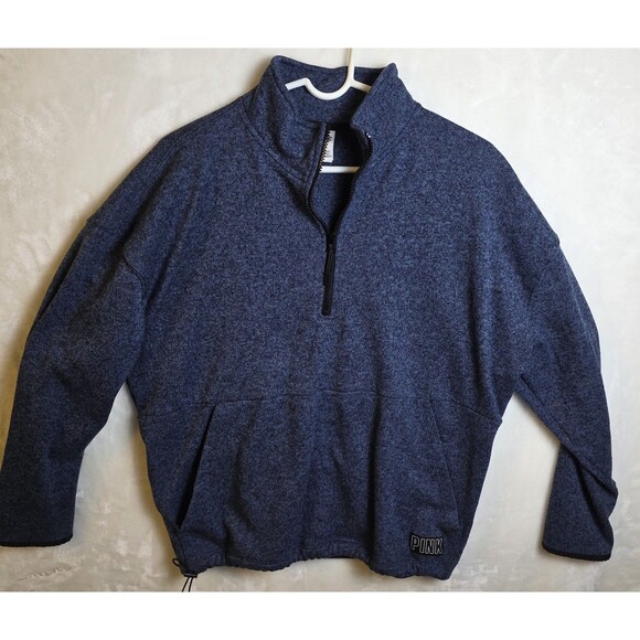 Victoria Secret Pink‎ Women's Size L Blue Marled 1/4 Zip Pullover - Picture 1 of 5